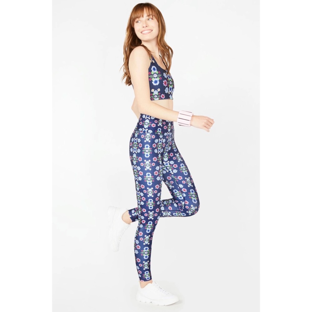 Terez Navy Floral Dream Super-High Band Leggings XS - Picture 7 of 13